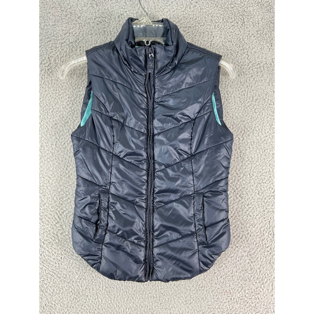 Aeropostale Puffer Vest Women XS Navy Blue Chevron Quilted Full Zip Lightweight